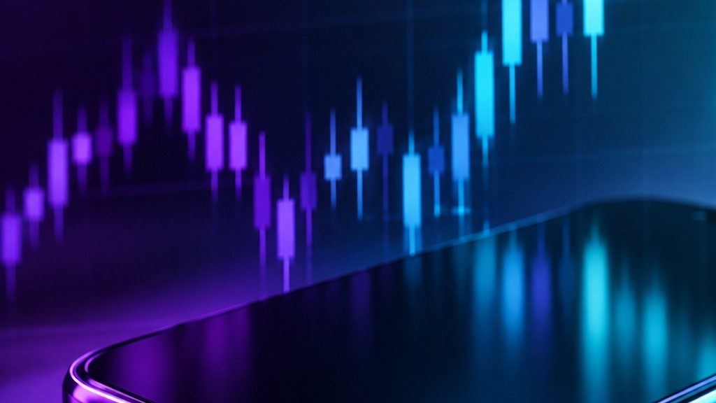 Faint candlestick chart patterns forming a soft background, product-style render