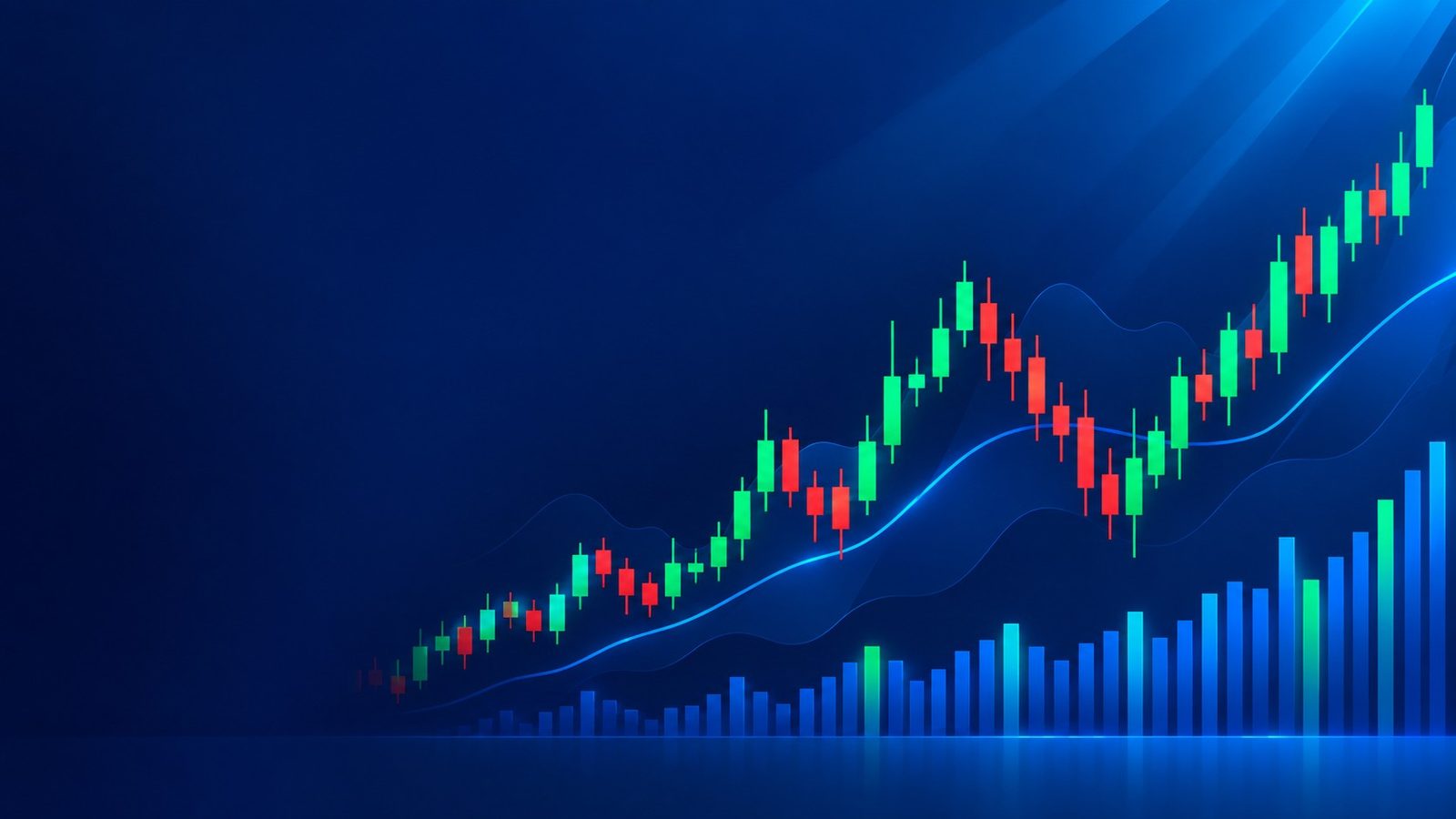 Pola candlestick pada grafik forex besar bercahaya dengan lilin naik dan turun, ilustrasi vektor