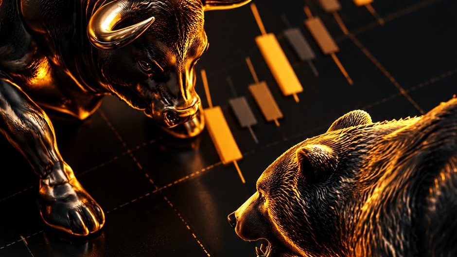 Latar belakang samar bermotif grafik candlestick dalam ilustrasi 3D isometrik