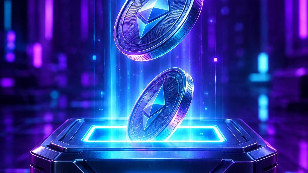 Seni digital futuristik koin berjatuhan ke celah bercahaya sebagai konsep setoran dana