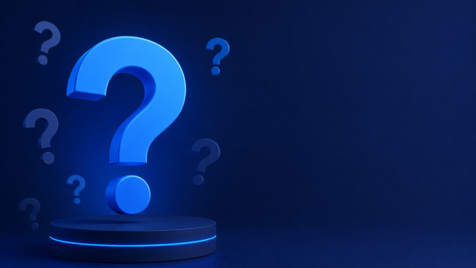 QTFX Markets FAQ concept with floating question marks in a flat vector illustration
