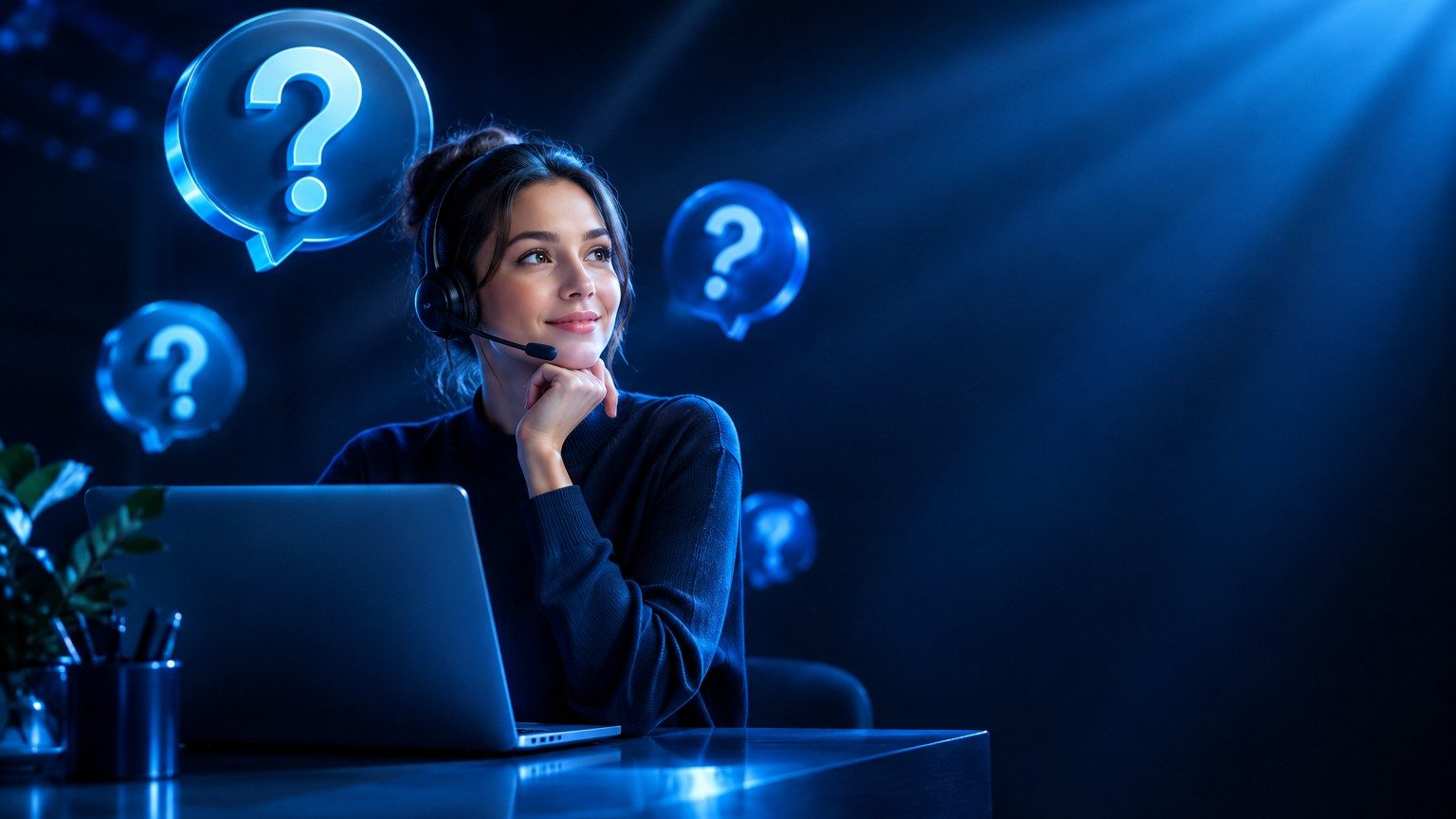 Help desk with question mark icons representing common trading app questions