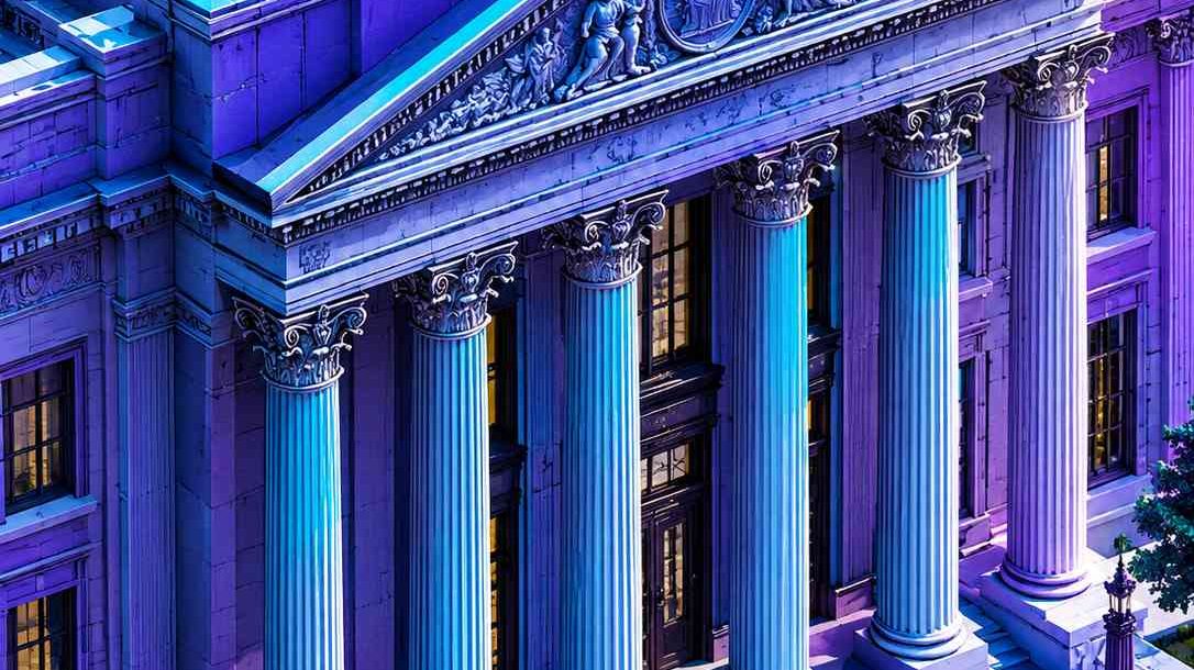 Central bank building with columns, a key influence on precious metals, isometric 3D