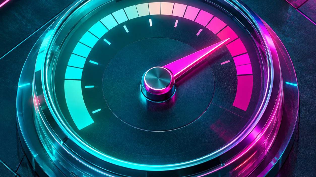 Speedometer gauge showing the level of market exposure, isometric 3D illustration