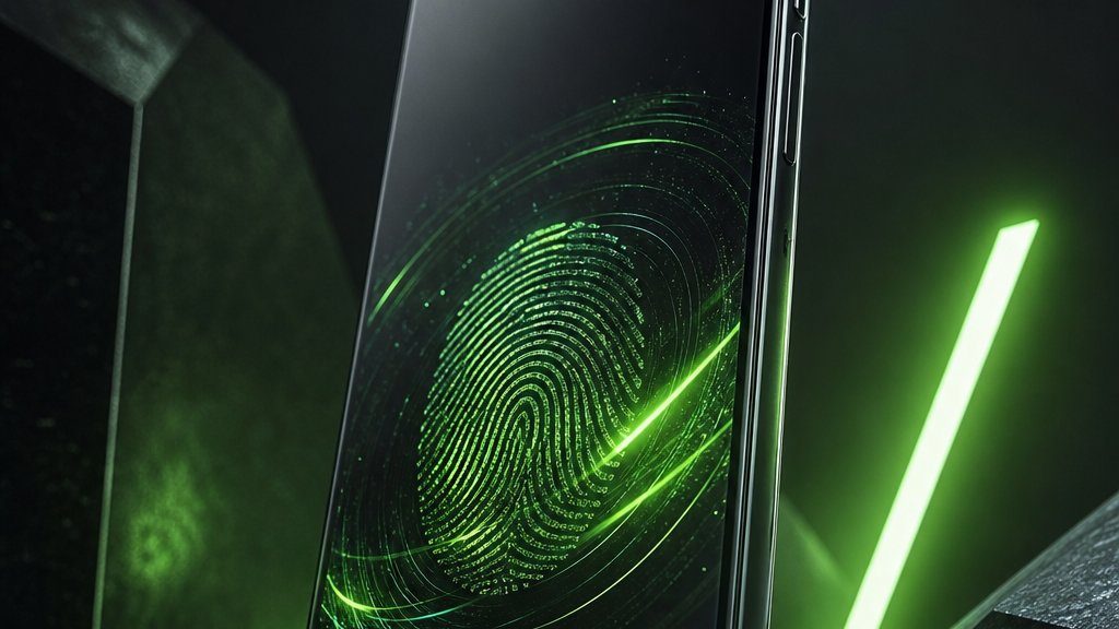 Smartphone with fingerprint login on screen for secure account access, 3D render