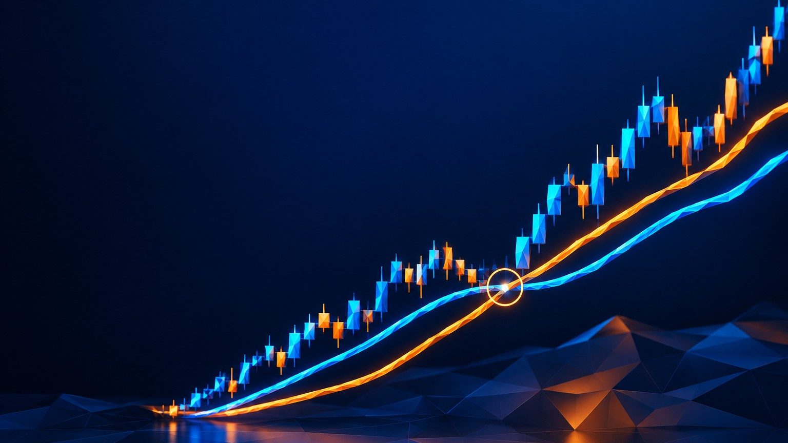 تقاطع متوسطين متحركين بألوان النيون، فن ثلاثي الأبعاد منخفض المضلعات