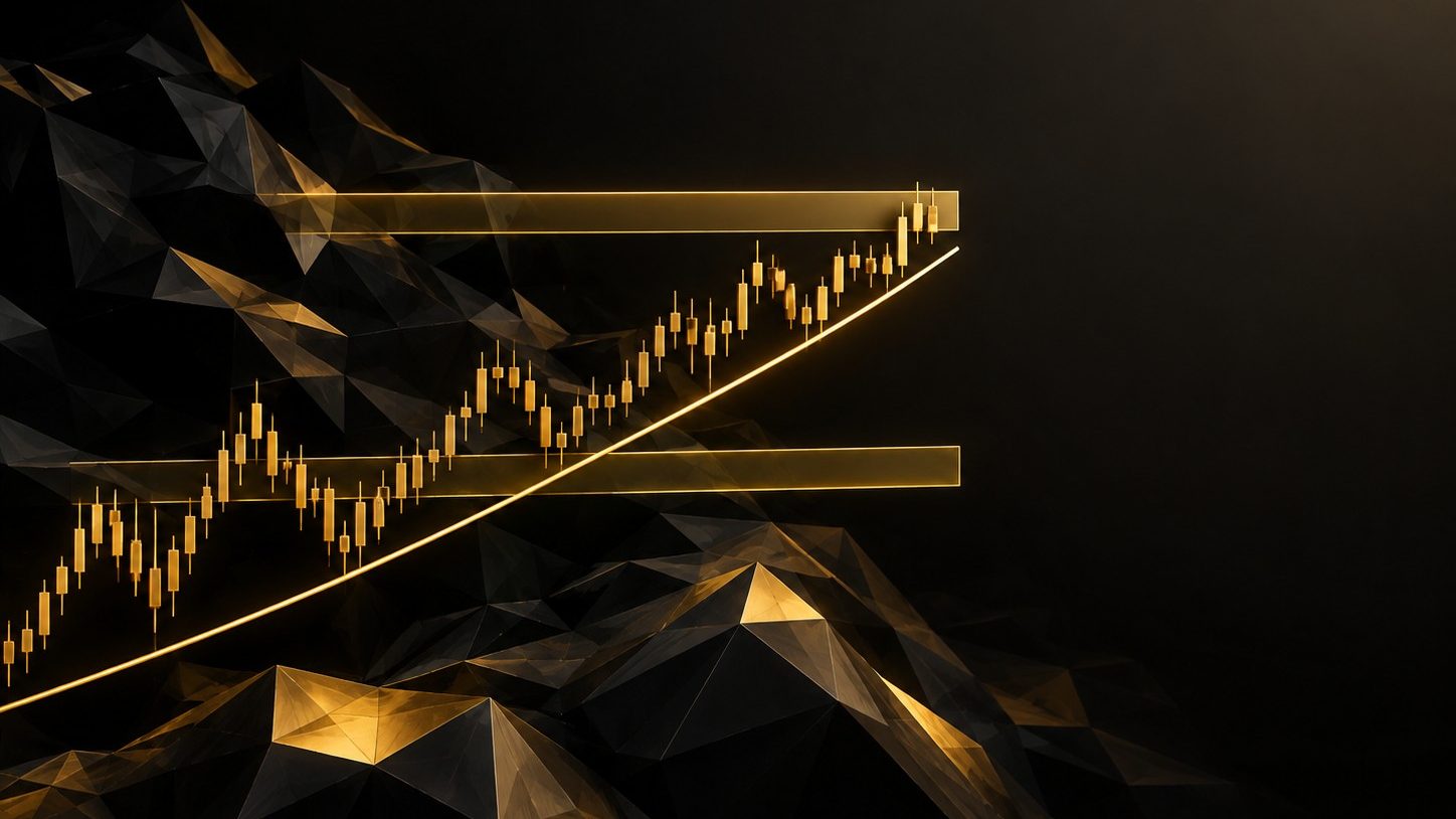 خط اتجاه ومناطق سعرية رئيسية مرسومة بوضوح على الرسم البياني، فن ثلاثي الأبعاد منخفض المضلعات